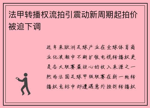 法甲转播权流拍引震动新周期起拍价被迫下调 法甲转播权流拍引震动新周期起拍价被迫下调
